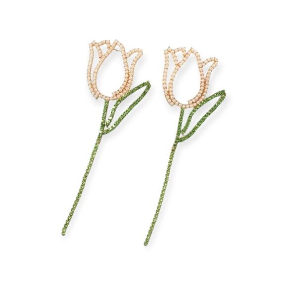 New ZARA pink tulip crystal drop earrings - Picture 8 of 12